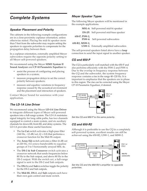 Operating Instructions CQ Series - Meyer Sound Laboratories Inc.