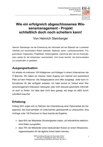 Heinrich Steinberger, Wie ein erfolgreich abgeschlossenes ... - KMA