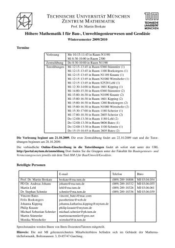 Höhere Mathematik I für Bau-, Umweltingenieurwesen und Geodäsie