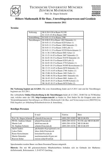 Höhere Mathematik II für Bau-, Umweltingenieurwesen und Geodäsie