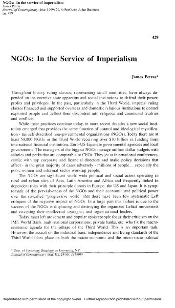 James Petras, "NGOs: In the Service of Imperialism