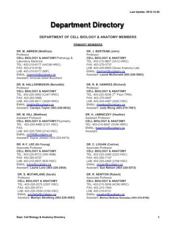 Department Contact Directory - Cell Biology and Anatomy ...