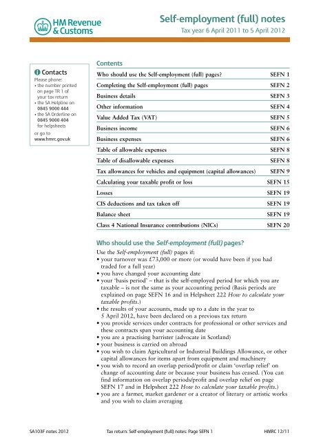Self-employment (full) Notes - HM Revenue & Customs