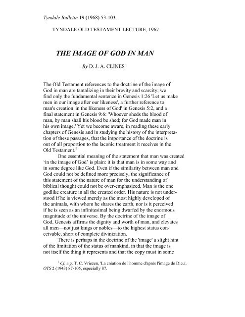 THE IMAGE OF GOD IN MAN - Tyndale House