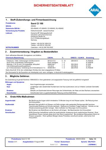 9869 Sarol CI 100 (German (DE)) BP EU SDS - Germany [DE-ARAL ...