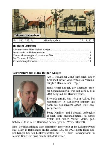 Ausgabe gesamt ( S. 1 – 13) - Heimatverein Stadt Teltow 1990 eV