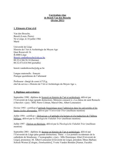 Curriculum vitae - Transitions - Université de Liège