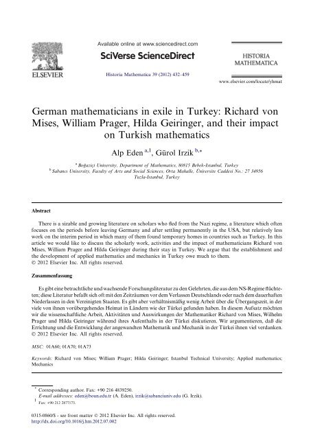 German mathematicians in exile in Turkey ... - Bilkent University