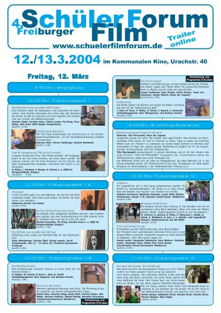 Freitag, 12. März - Freiburger SchülerFilmForum