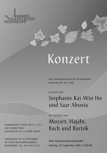 Programmheft Herbstkonzert 2008 - Kammerorchester Regensdorf