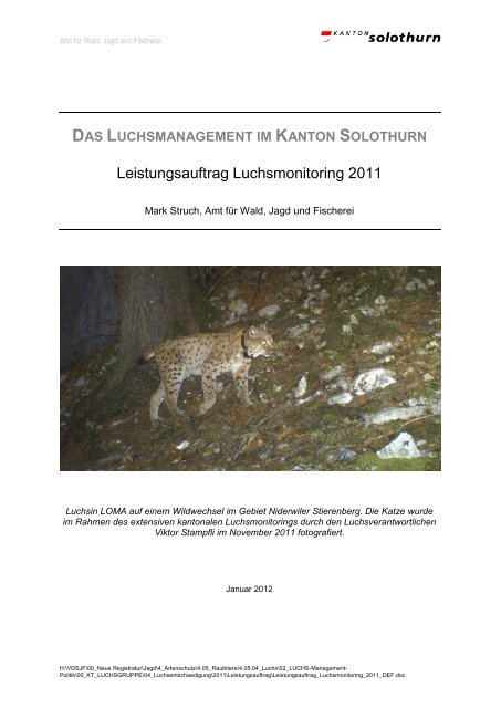 Leistungsauftrag Luchsmonitoring - Kanton Solothurn