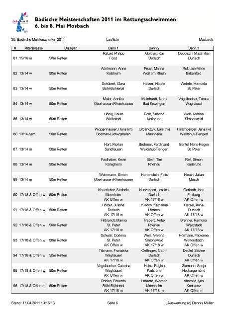 35. Badische Meisterschaften 2011 Stand: 17.04.2011 13:15:13 ...