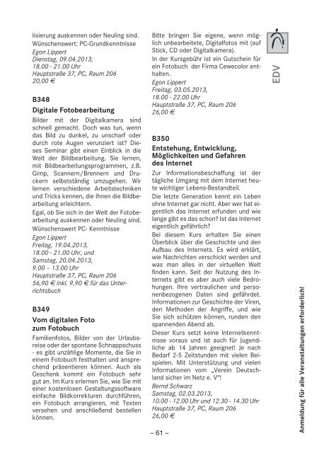 Volkshochschule Eichenau Tel. 08141/80405 Fax ... - VHS Eichenau