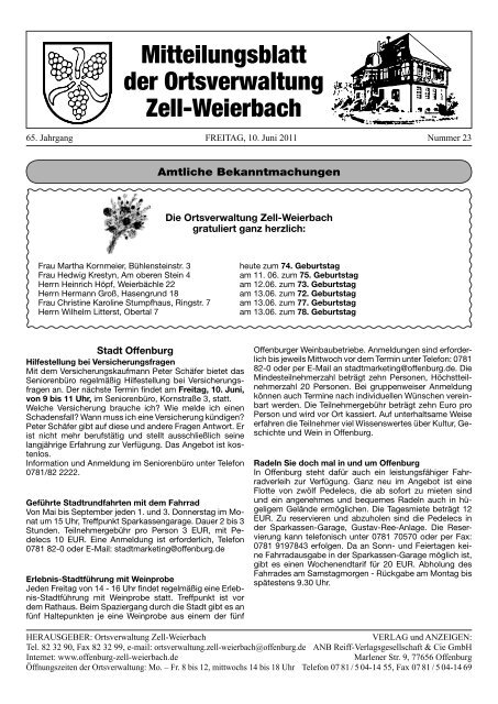 Mitteilungsblatt der Ortsverwaltung Zell-Weierbach