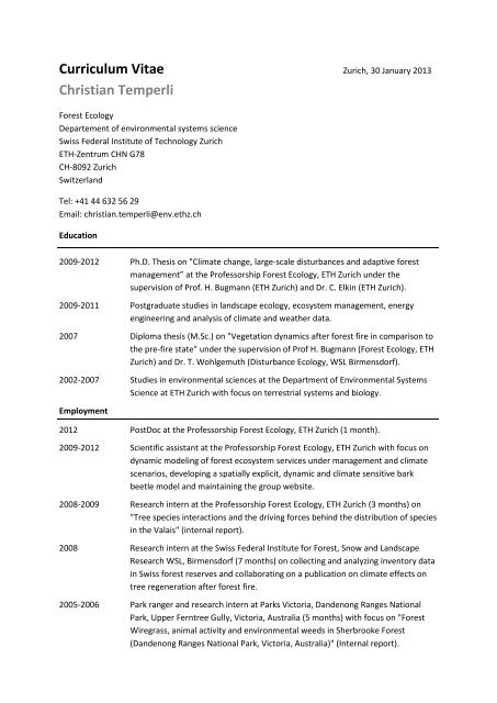 Curriculum Vitae Christian Temperli - ETH Zürich