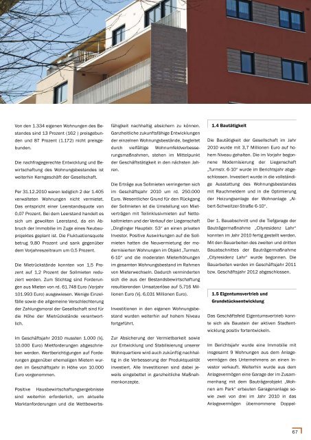 Geschäftsbericht 2010 - Städtische Wohnungsbau GmbH Lahr