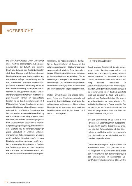 Geschäftsbericht 2010 - Städtische Wohnungsbau GmbH Lahr