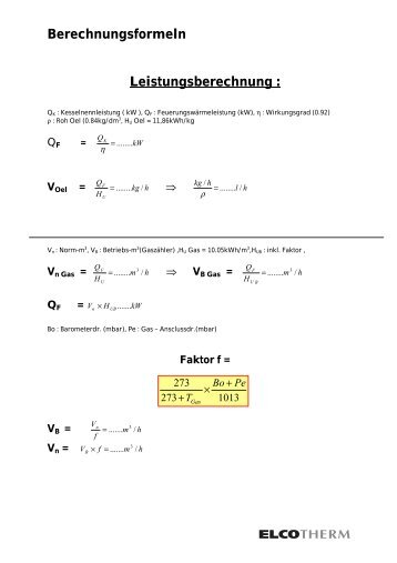 Berechnungsformeln Leistungsberechnung