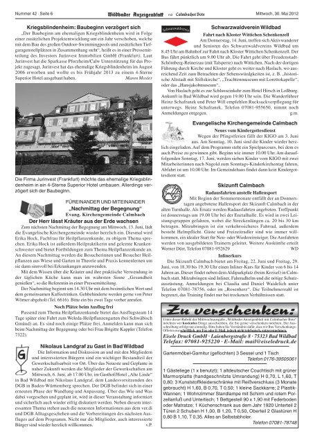 Not - Eisele Druck GmbH, Wildbader Anzeigenblatt