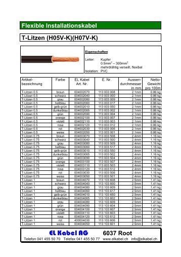 EL Kabel AG 6037 Root Flexible Installationskabel T-Litzen (H05V-K ...