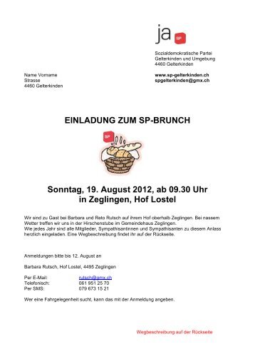 EINLADUNG ZUM SP-BRUNCH Sonntag, 19. August 2012, ab ...