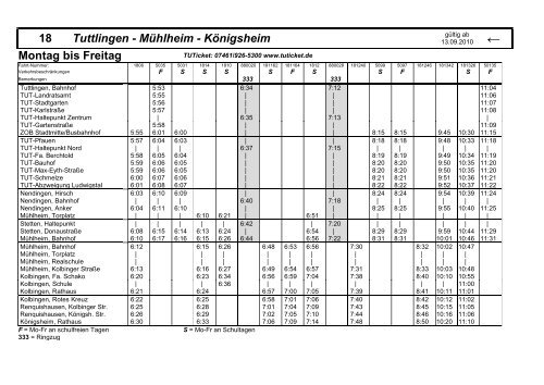 18 Tuttlingen - Mühlheim - Königsheim Montag bis Freitag - TUTicket
