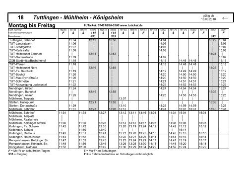 18 Tuttlingen - Mühlheim - Königsheim Montag bis Freitag - TUTicket