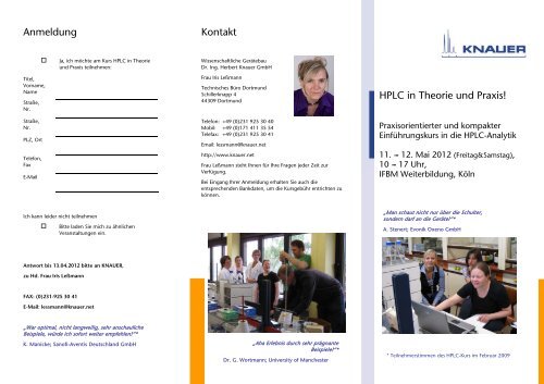 Flyer HPLC Kurs Theorie und Praxis Mai 2012