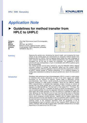 Guidelines for method transfer from HPLC to UHPLC