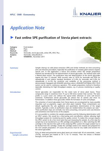 Application Note Fast online SPE purification of Stevia plant extracts