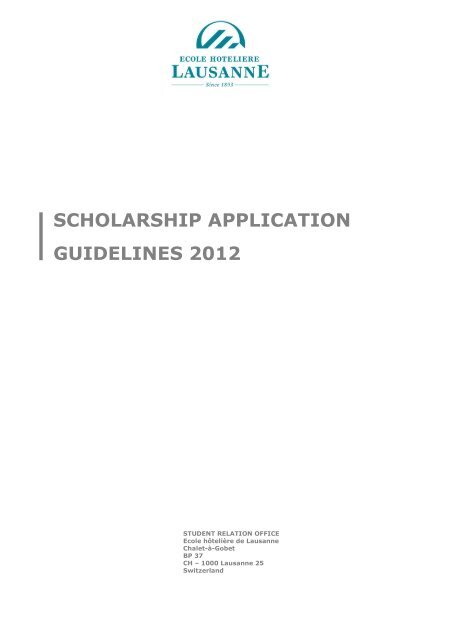 Scholarship application guidelines - Ecole Hôtelière de Lausanne