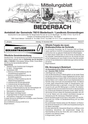 Amtsblatt der Gemeinde 79215 Biederbach / Landkreis ...