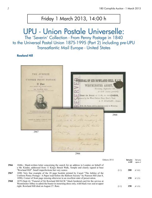 UPU - Union Postale Universelle: - Corinphila