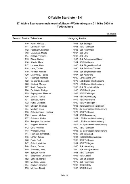 Offizielle Startliste - Ski