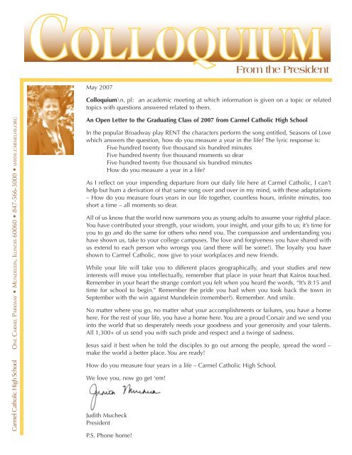 May 07 colloquium web.qxp - Carmel Catholic High School