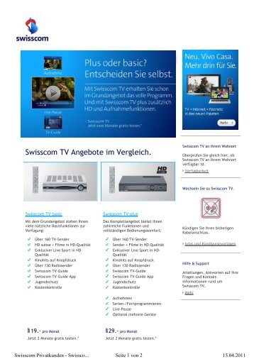 Swisscom TV Angebote im Vergleich.