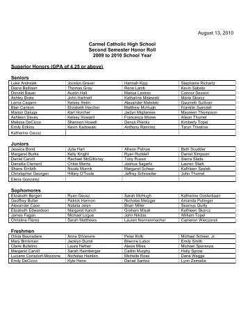 August 13, 2010 Carmel Catholic High School Second Semester ...