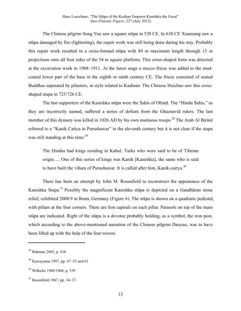 The Stūpa of the Kushan Emperor Kanishka the - Sino-Platonic Papers