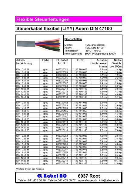 (LIYY) Adern DIN 47100 - EL Kabel AG