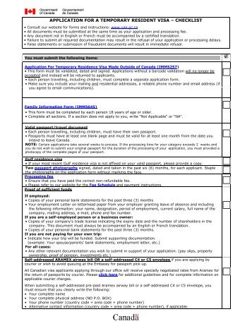 application for a temporary resident visa – checklist - Canada ...