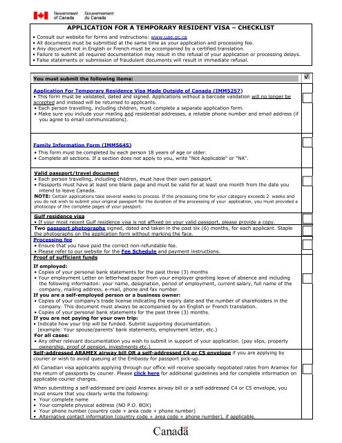 application for a temporary resident visa – checklist - Canada ...