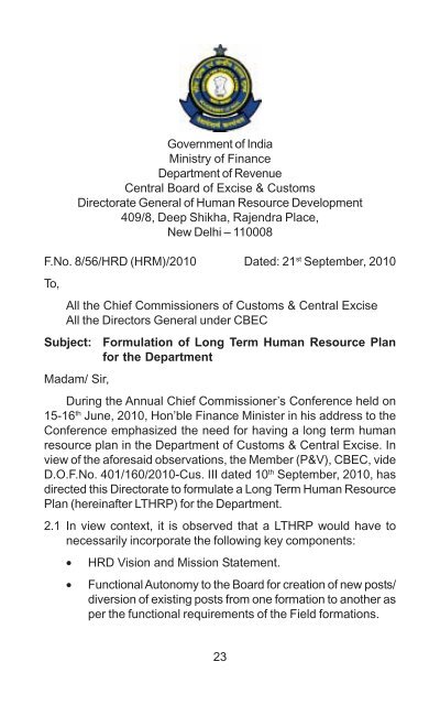 HRD in CBEC - Directorate General of human resource ...