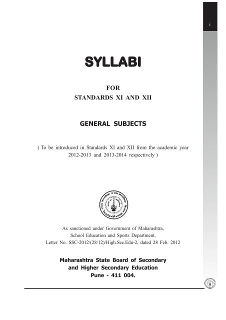 Syllabi Maharashtra State Board Of Secondary Higher