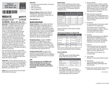 Datasheet for NEBNext® High-Fidelity 2X PCR Master Mix (M0541 ...