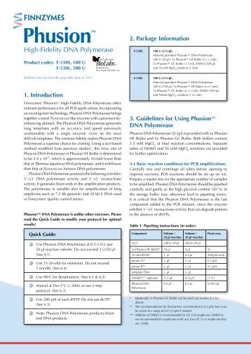 Phusion High-Fidelity DNA Polymerase - Sevier Lab