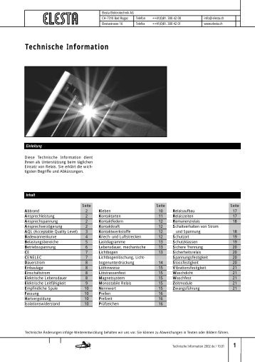 Technische Information B - Elesta Elektrotechnik AG