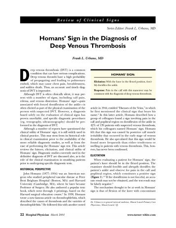 Homans' Sign in the Diagnosis of Deep Venous ... - Turner White