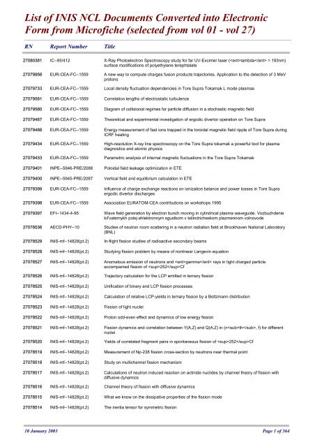 Attachment Inis List Of 12000 Ncl Documents Converted Iaea