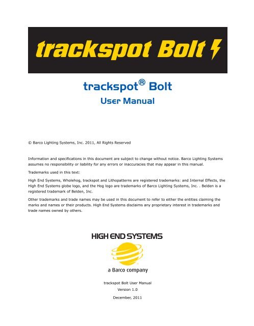 trackspot ® Bolt User Manual - High End Systems
