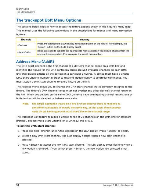 trackspot ® Bolt User Manual - High End Systems